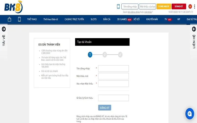 Đăng Ký Bước 2: Cung cấp dữ liệu hội viên BK88